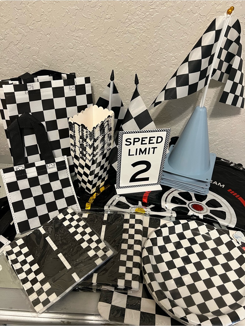 Checkered 2 year old Racing Party Supplies Tableware - Black & White
